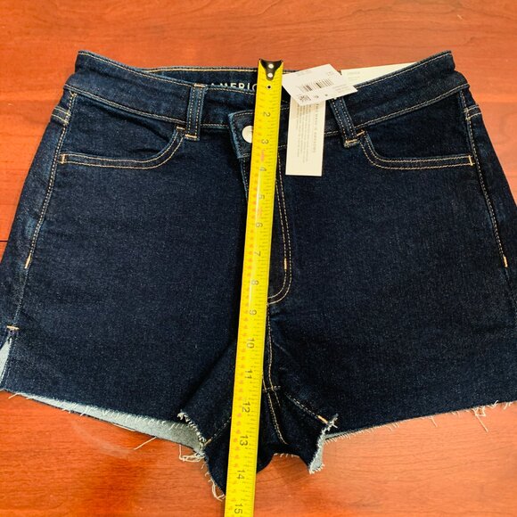 American Eagle Mom Shorts Stretch Denim Super High Rise Indigo Cotton Size 4 27 - Picture 8 of 16